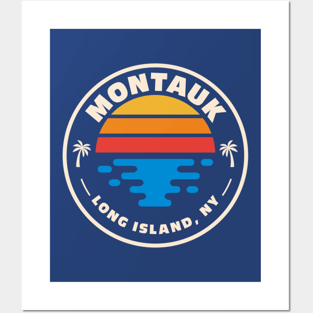 Retro Montauk Long Island New York Vintage Beach Surf Emblem Wall Art by Now Boarding